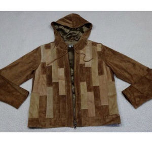 ISABELLA BIRD Genuine Leather Patchwork Lined Hooded Jacket